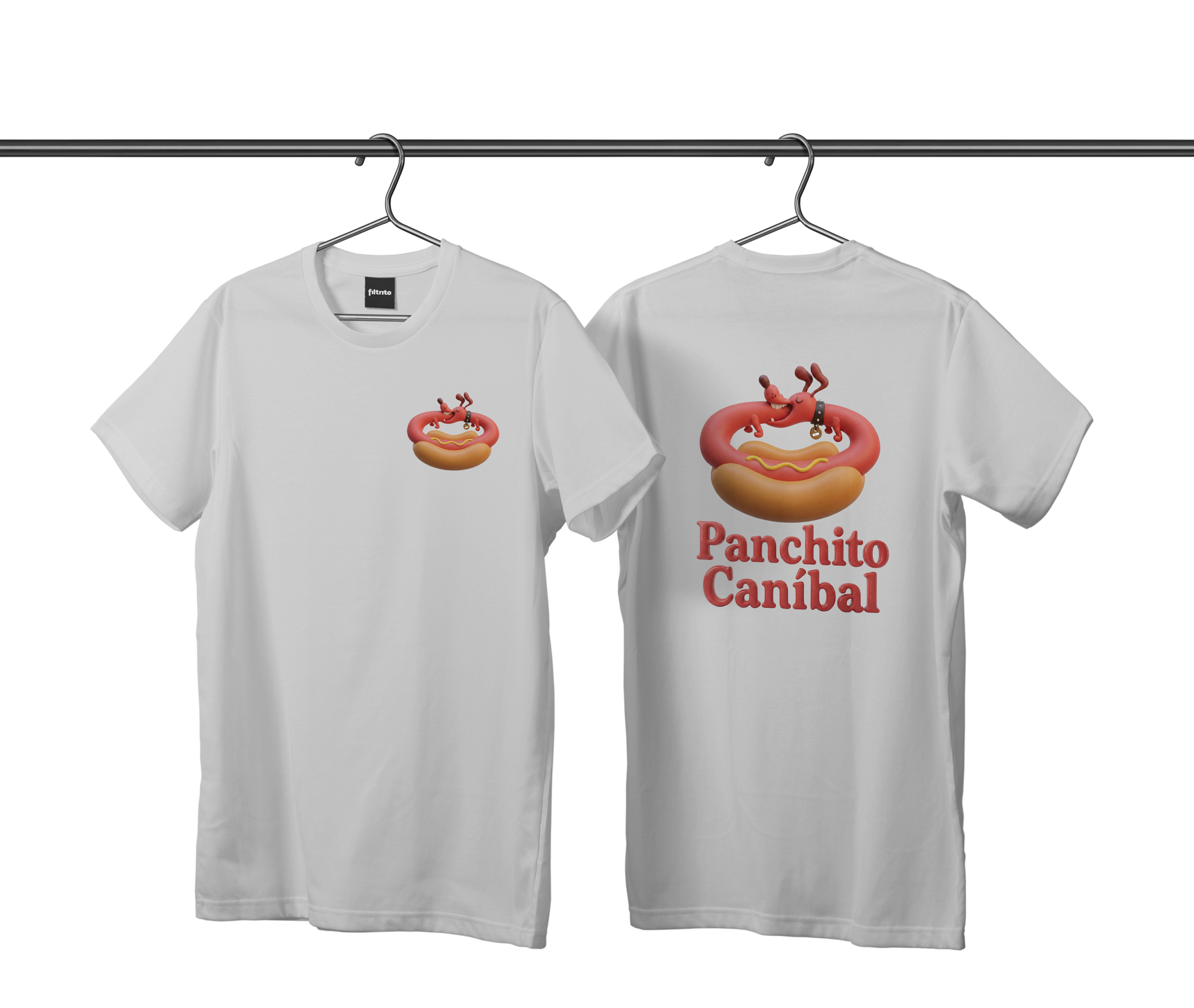 Mockup de remera con estampado del personaje Panchito Caníbal creado por Elfiltrito